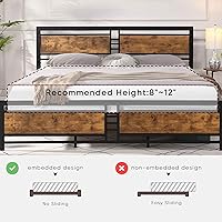 Vista 6 de Base de cama matrimonial con cabecera y estribo industriales, base de cama de plataforma resistente con almacenamiento debajo de la cama, base