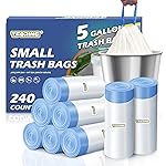 240 Count 5 Gallon Trash Bags Drawstring 1.1 Mil - 18 Liter Small Garbage Bags for Bathroom, Strong Unscented White Plastic Wastebasket Bin Liners for Kitchen Office Toilet and Bedroom