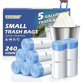 240 Count 5 Gallon Trash Bags Drawstring 1.1 Mil - 18 Liter Small Garbage Bags for Bathroom, Strong Unscented White Plastic Wastebasket Bin Liners for Kitchen Office Toilet and Bedroom