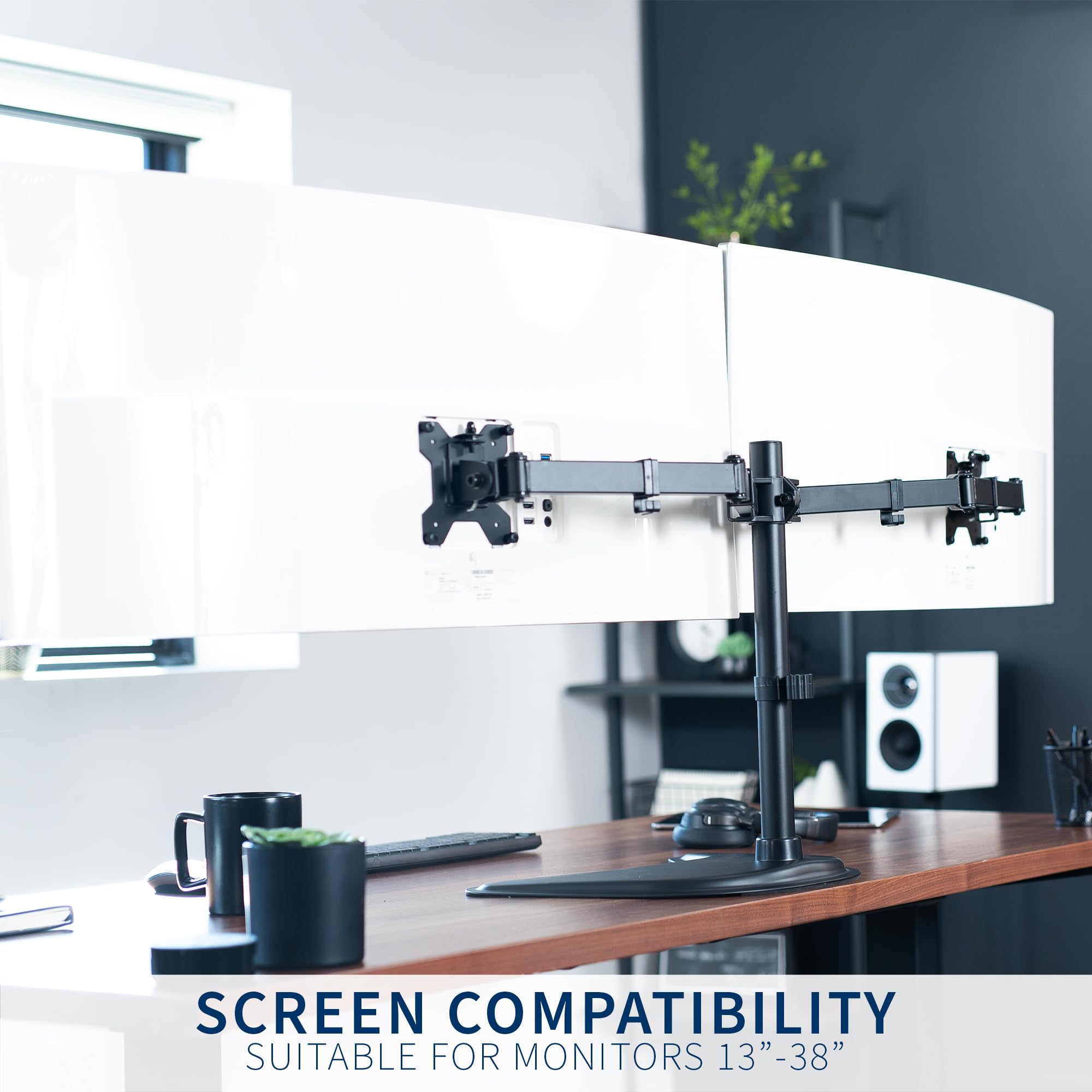 VIVO STAND-V038F - Supporto da scrivania per 2 schermi fino a 38", bracci regolabili per carichi pesanti, VESA max 100 x 100 mm, colore: nero