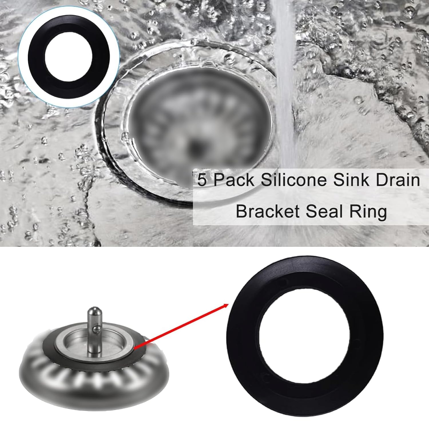 5 Pack Sink Drain Bracket Seal Ring, Kitchen Sink Drainer Rubber Washe Replacement Kit for Bathroom Sink Bathtub Drain Plug
