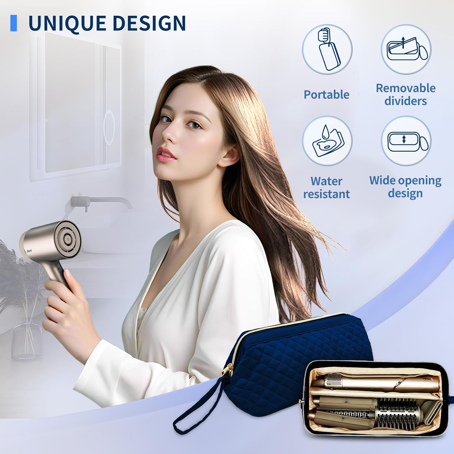 Hair Tools Travel Bag for Shark Flexstyle, Portable Shark Hair Dryer Case, Waterproof Dustproof Shockproof Flat Curling Iron Travel Organizer, Blue - Image 5