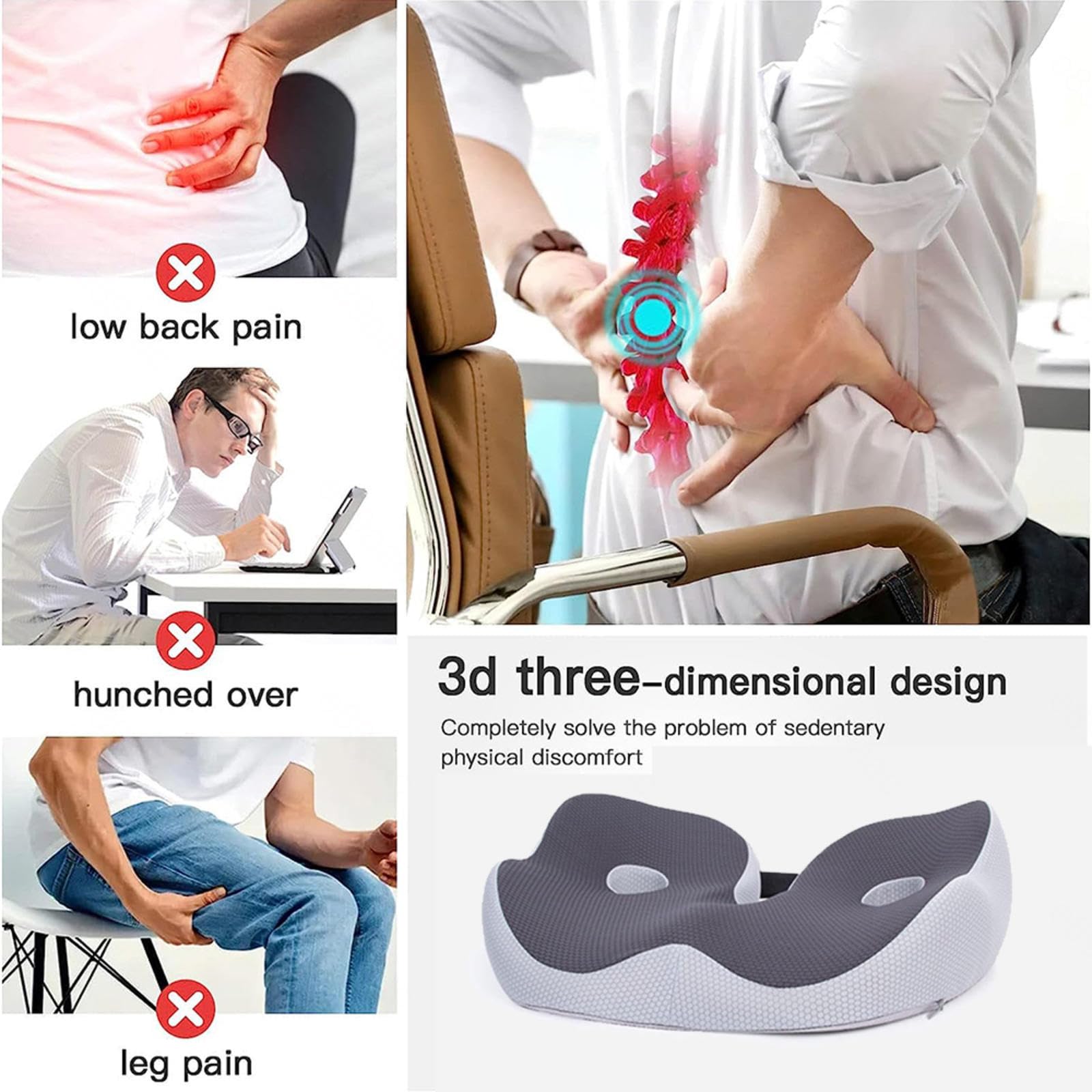 HAZARA Cojín Antiescaras, Cojin Hemoroides Lavable Ergonómico, Cojin Ortopedico para Sentarse para Oficina,Automóvil,Silla De Ruedas, Silla Escolar,B-Blue