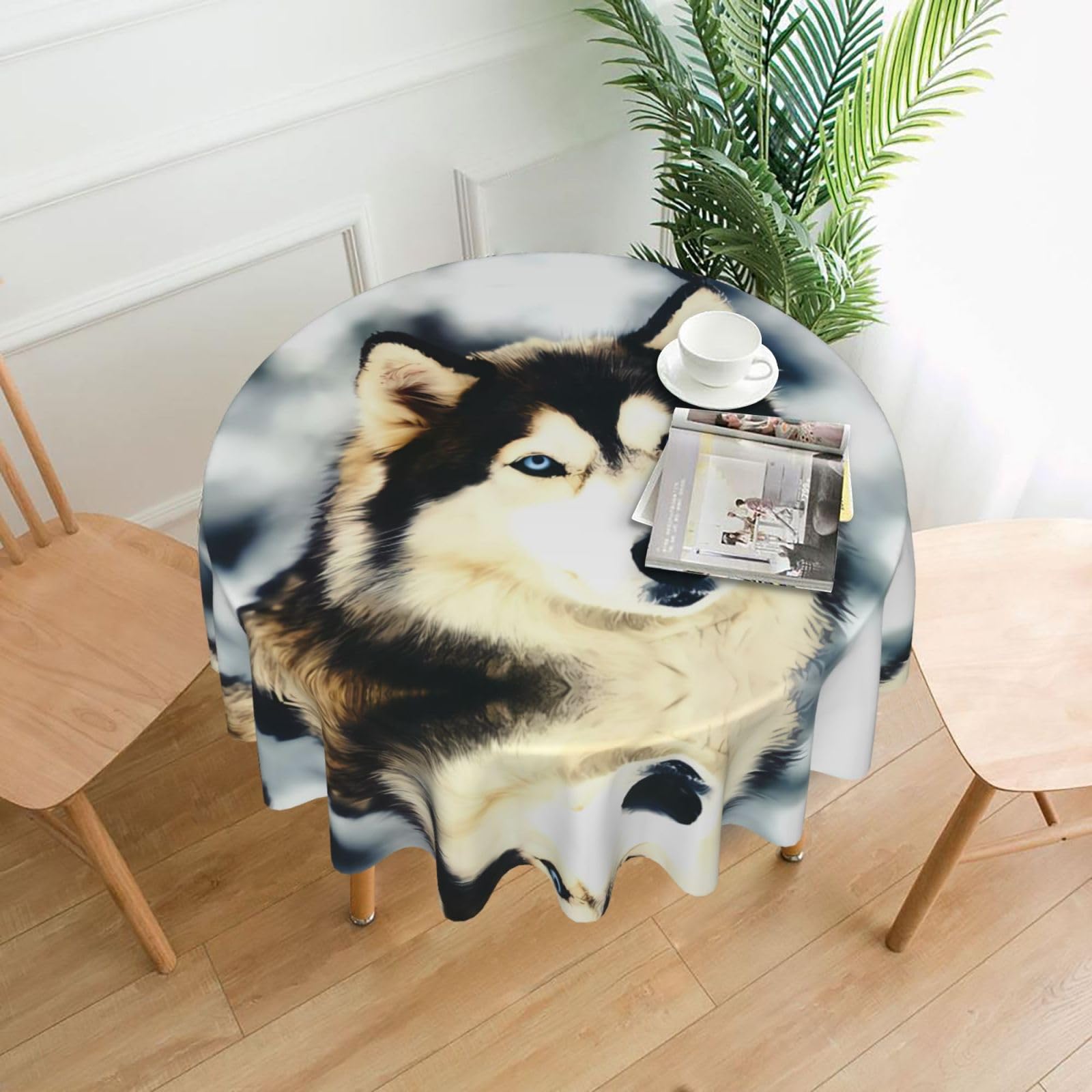 YYHWHJDE Siberian Husky Prints Round Decorative Table Throw 60in – Waterproof Table Cover for Elegant Dining & Outdoor Gatherings