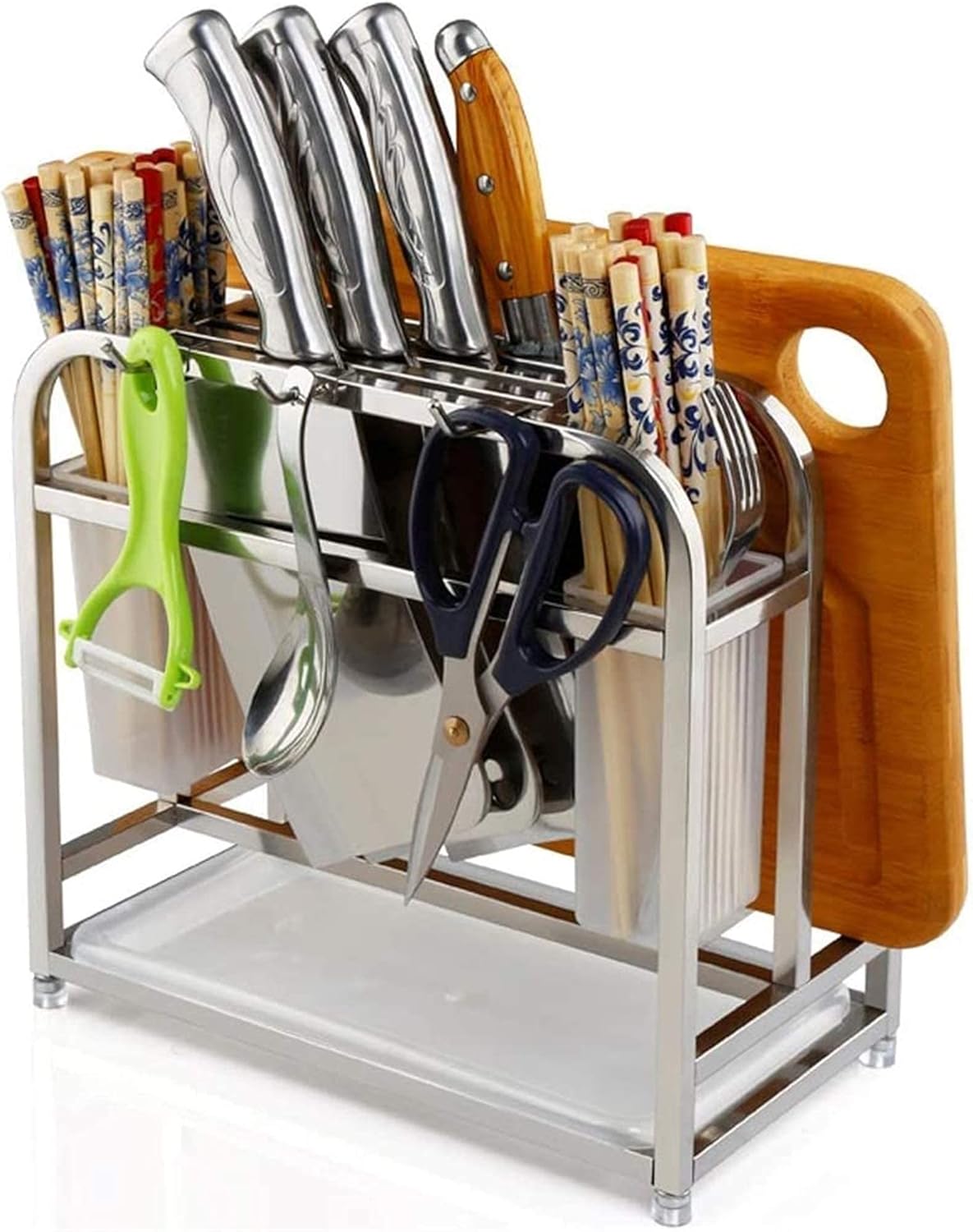 Stainless Steel Pot Lid Drain Rack Multi-Function Kitchen Warp Knife Rack Storage Rack Cutting Board Rack Counter Organizer