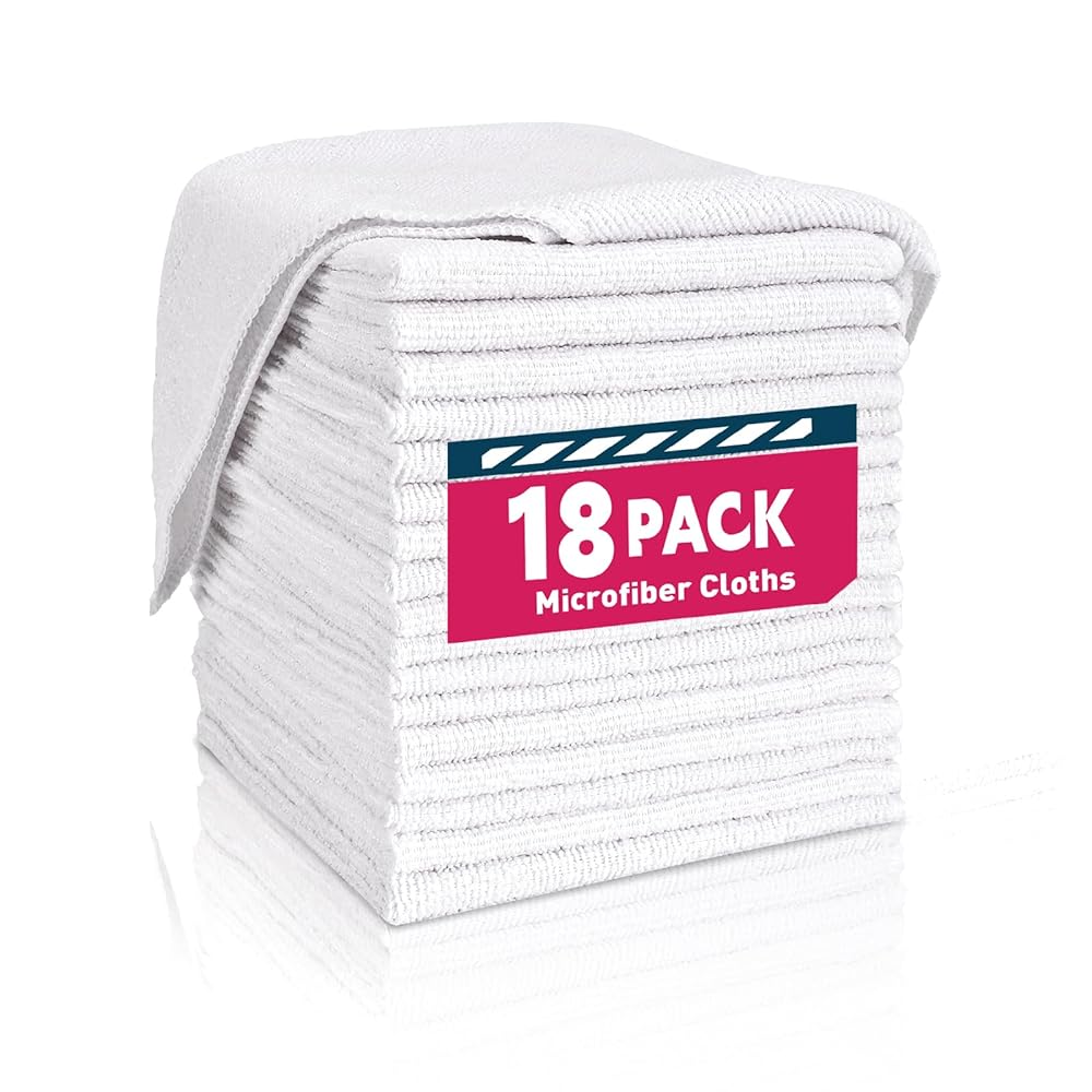 TEAWOO White Microfiber Towels- 18 Pack, Microfiber Cleaning Cloths Bulk, Microfiber Towels for Cars, Cleaning Rags (12x12 inches)
