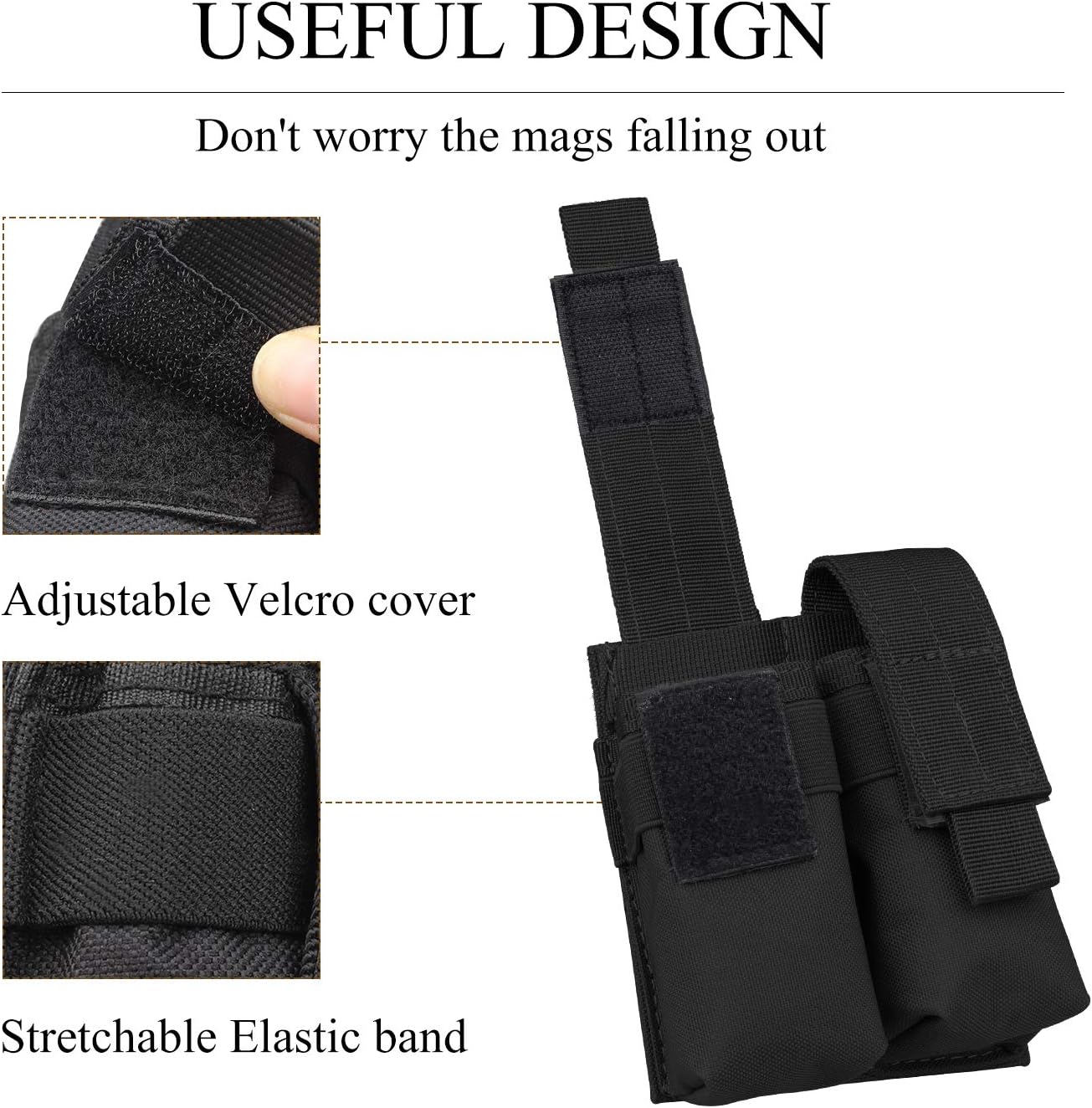 Kosibate Mag Pouch, Nylon Magazine Pouch for 9mm 1911 Tactical Molle Double Pistol Handgun Magazine Holder : Sports & Outdoors