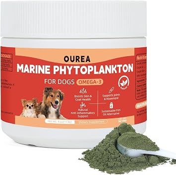 Phytoplankton for Dogs 100% Pure Nannochloropsis Powder, Natural Omega-3 EPA Skin & Coat Support, Immune & Joint Wellness, Pure Microalgae, Easy-Mix Superfood Supplement for All Breeds4 oz / 113 g