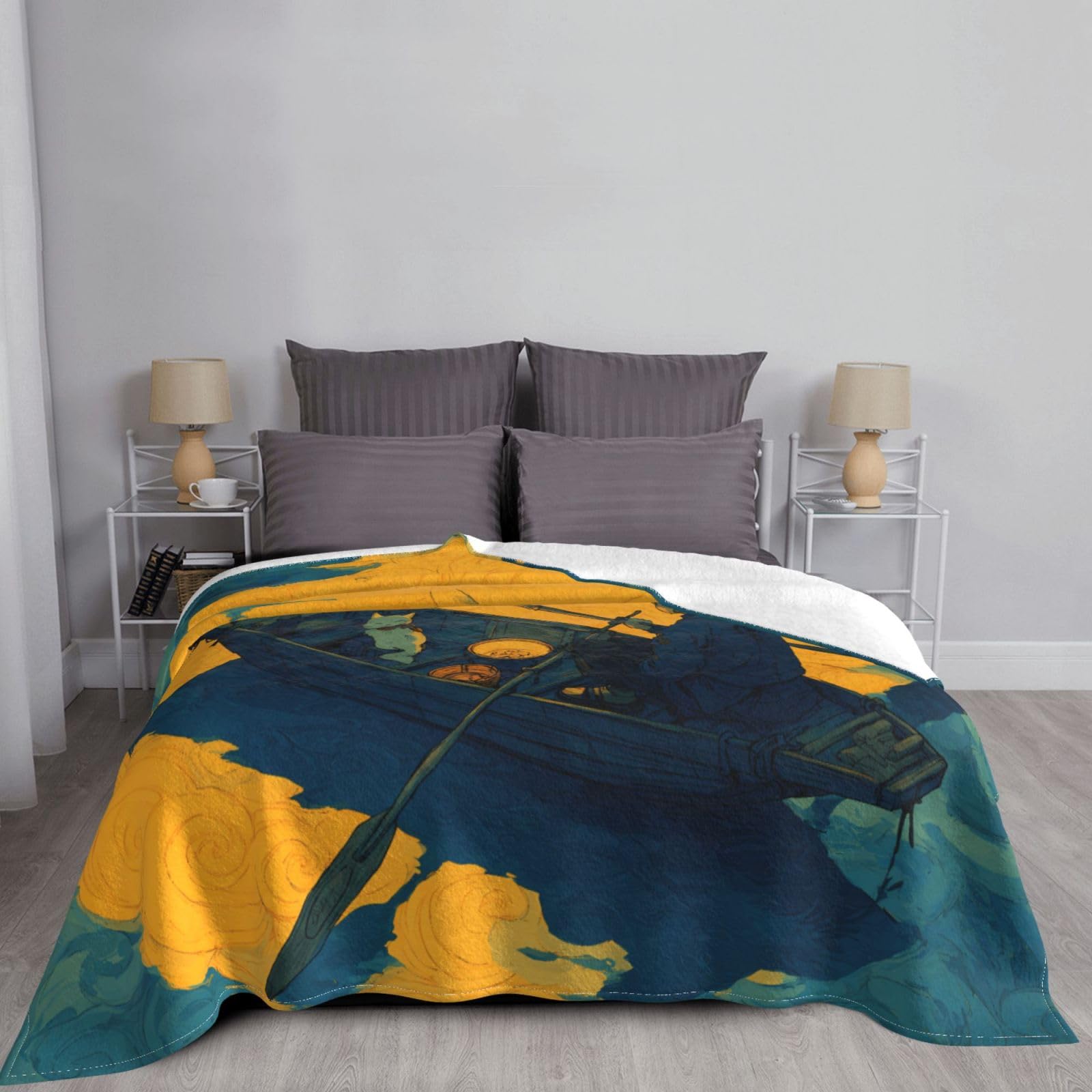 Manta de viaje portátil de 80 x 60 pulgadas, suave, resistente a las arrugas, plegable, exquisito estampado Wild Stream
