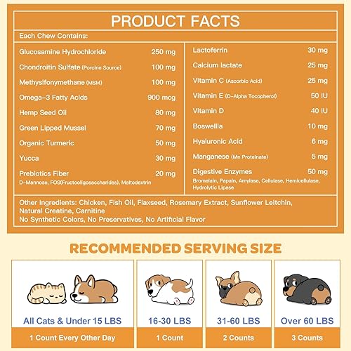 Miniatura 6 de NATURE TARGET Glucosamina para perros - Suplemento de cadera y articulaciones para perros, 180 masticables crujientes, glucosamina condroitina,