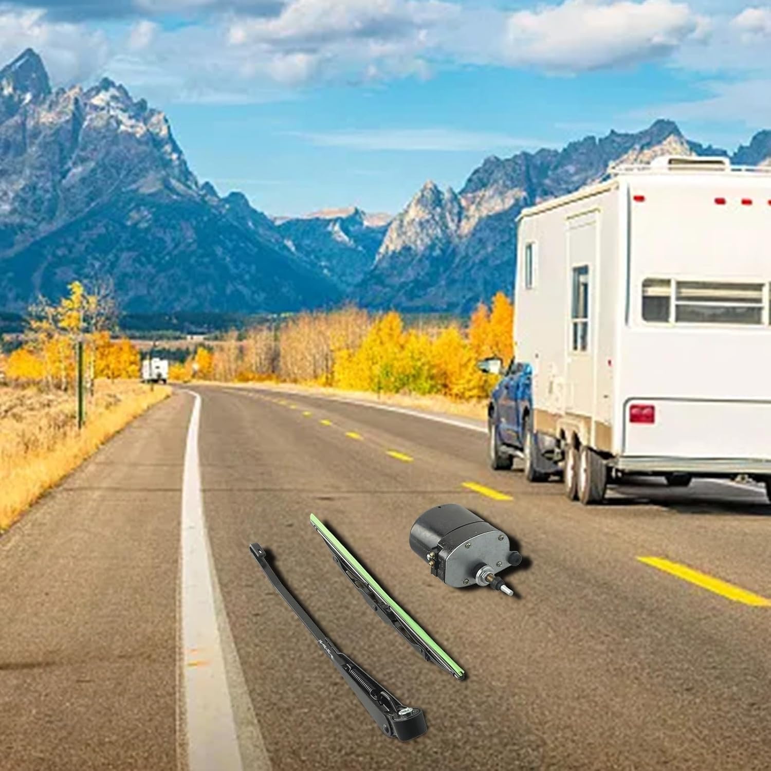 12V Windshield Wiper Motor Kit for Fishing Boats and Caravans, Wiper Blade and Wiper Motor Replacement for Fishing Boat, UTV(Motor + Wiper)