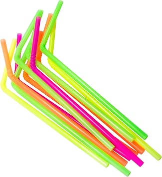 Jacent Flexible Disposable Drinking Straws, Bendable Plastic Neon Straws 125 Count per Pack, Fun Bendy Kids Straws, Great For Summer Drinks, Crafts, Parties, And More