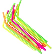 Disposable Plastic Drinking Straws 300 Count, Bendable Neon Straws Great for Parties, Restaurants, Home