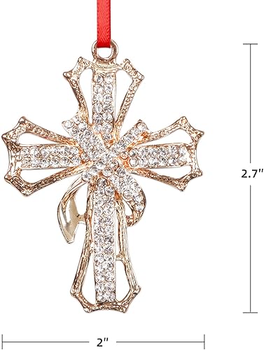 Miniatura 28 de WaaHome Adornos de Navidad cristianos de cruz – Adornos religiosos de metal para decoración de árbol de Navidad, regalos para mujeres, hombres, Rosa