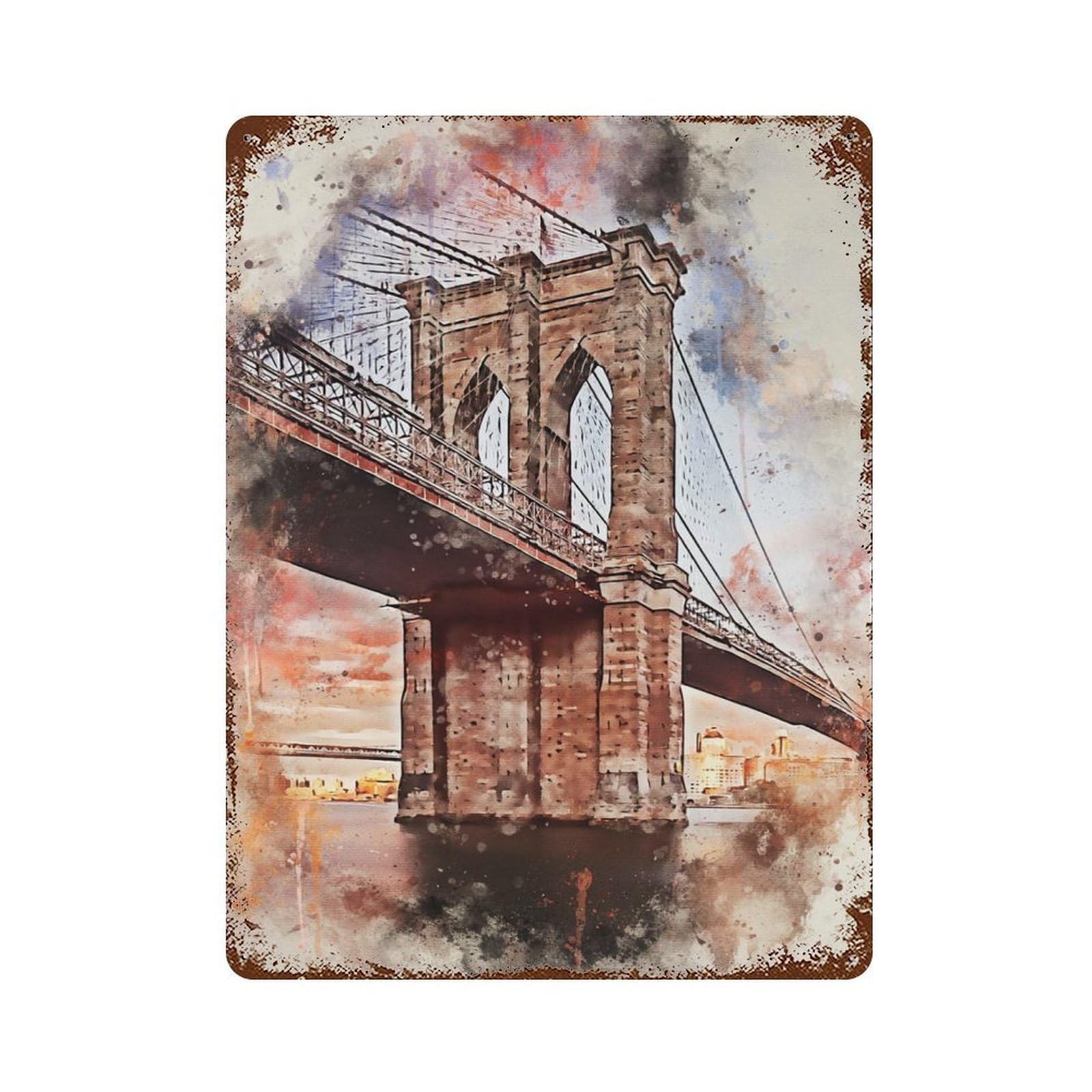 New York in Watercolor Vintage Rust Metal Sign 15.7"x11.8", Farmhouse Wall Decor for Garage, Pub Or Kitchen