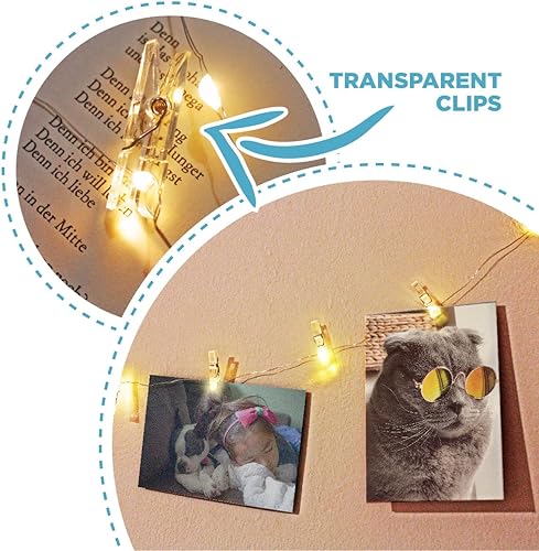 Miniatura 6 de Cadena de luces con clip para fotos (16.4 ft, 50 LED, 30 clavijas), funciona con pilas, luz de hadas colgante para dormitorio