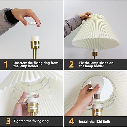 Miniatura 8 de KUNJOULAM Lámpara de pie plisada moderna, lámpara de pie de poste dorado, lámpara alta de diseño simple con pantalla beige ajustable, lámpara de pie