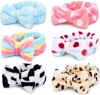 Casoty 6-Pack Soft Coral Fleece Bow Headbands for Makeup, Face Wash, Spa, Shower & Yoga - Cute, Stretchy, Non-Slip for Women & Kids