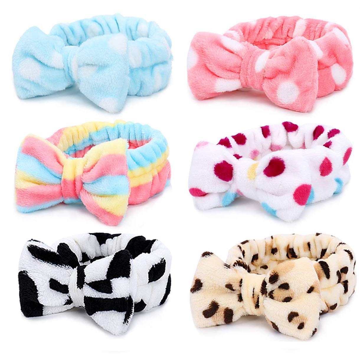 Casoty 6 Pcs Spa Soft Coral Fleece Bow-Style Headbands for Makeup, Face Washing, Shower, Skin Care, and Yoga Casoty 6 Pcs Spa Soft Coral Fleece Bow-Style Headbands for Makeup, Face Washing, Shower, Skin Care, and Yoga