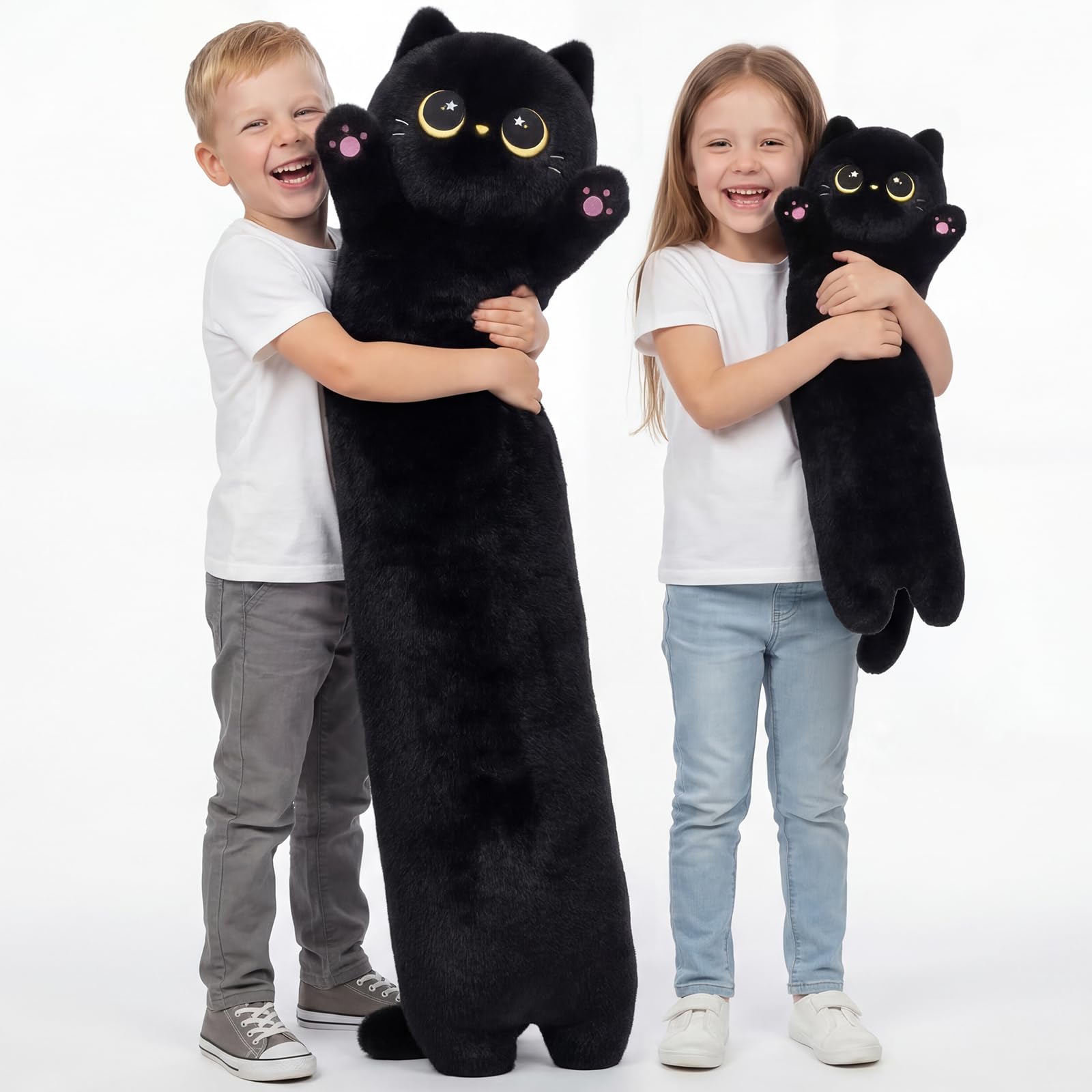 Mewaii Peluche Gato Estrellado Negro Almohada Largo Gigante 130CM Suave Animales de Peluche Ansiedad Que Respira Juguetes Navidad Regalo para Niños — view 15