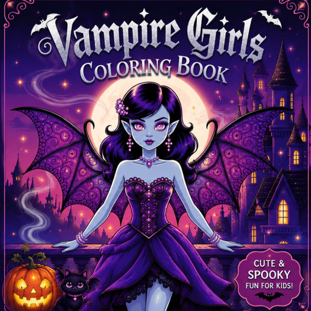 Cute Vampire Girls Coloring Book for Kids: Fun and Spooky Halloween Coloring Pages with Adorable Vampires, Ghosts, Pumpkins, and Magical Creatures
