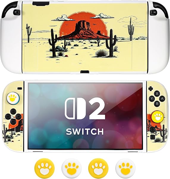 DLseego Protective Case Compatible with Switch 2,Dockable Silicone Soft Shell,Anti-Scratch and Shock-Absorption Design Protector Skin for Switch 2 with Handle Cover and 4PCS Thumb Grips,Yellow - 1