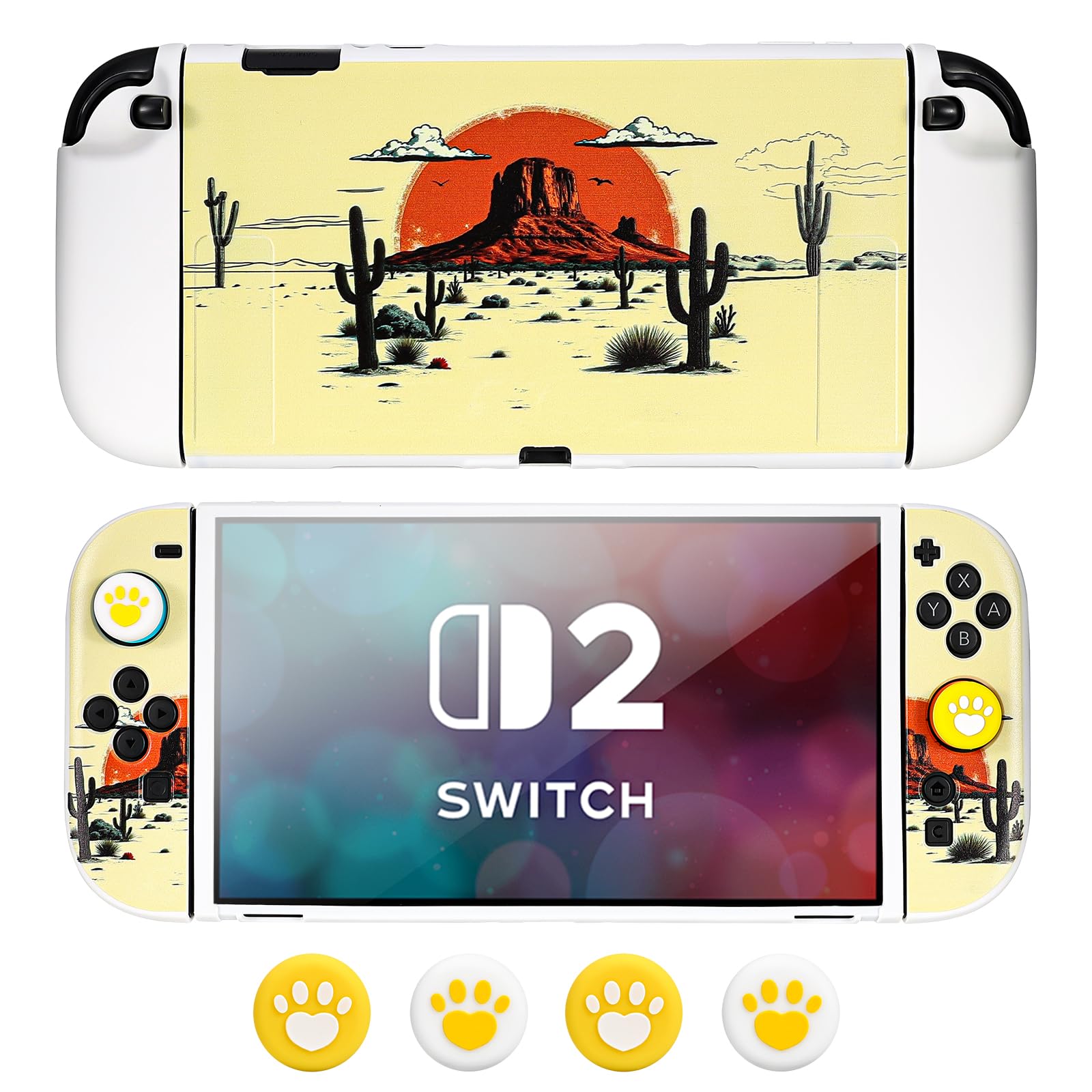 DLseego Protective Case Compatible with Switch 2,Dockable Silicone Soft Shell,Anti-Scratch and Shock-Absorption Design Protector Skin for Switch 2 with Handle Cover and 4PCS Thumb Grips,Yellow