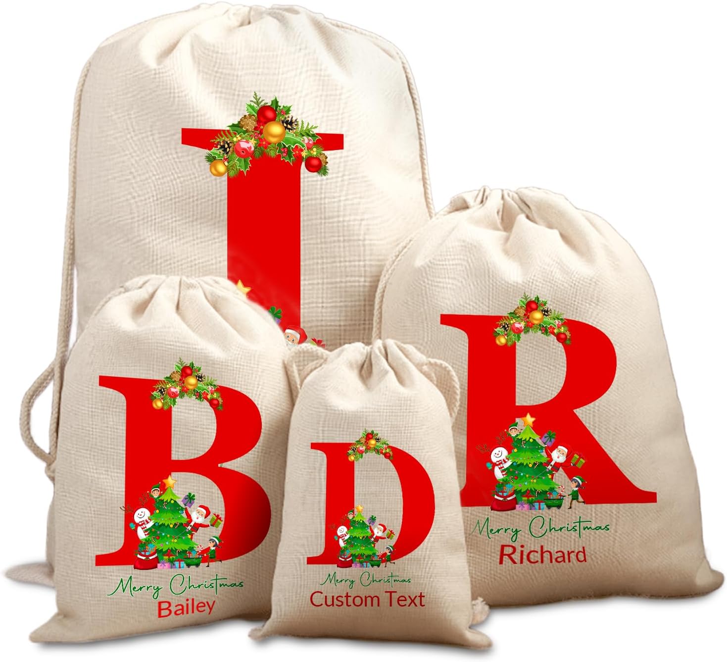 KBPTM Custom Santa Sacks Drawstring Christmas Bags - Personalized Giant Monogram Alphabet Christmas Sacks with Name, Small to Extra Large Cotton Drawstring Canvas Gift Bags (4)