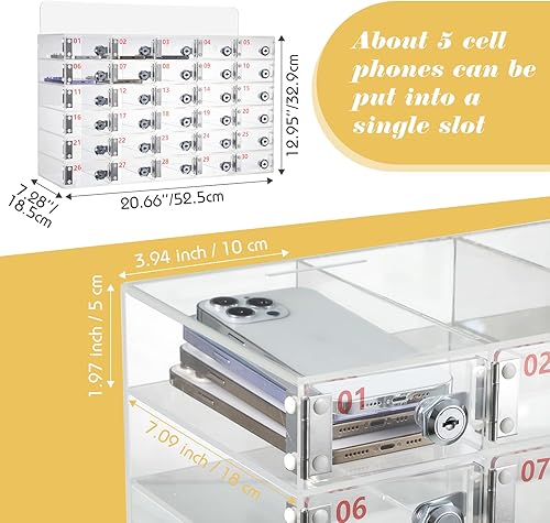 Miniatura 3 de Threan Caja de casillero transparente para teléfono celular, caja de bloqueo de acrílico para teléfono celular con cerraduras de puerta y llaves,