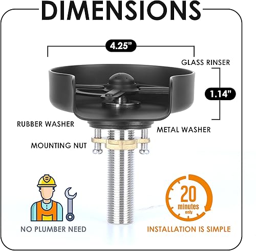 Miniatura 2 de Enjuagador de vidrio para fregaderos de cocina, arandela de metal, enjuague de vidrio negro mate, taza de enjuague de vidrio, lavabotellas