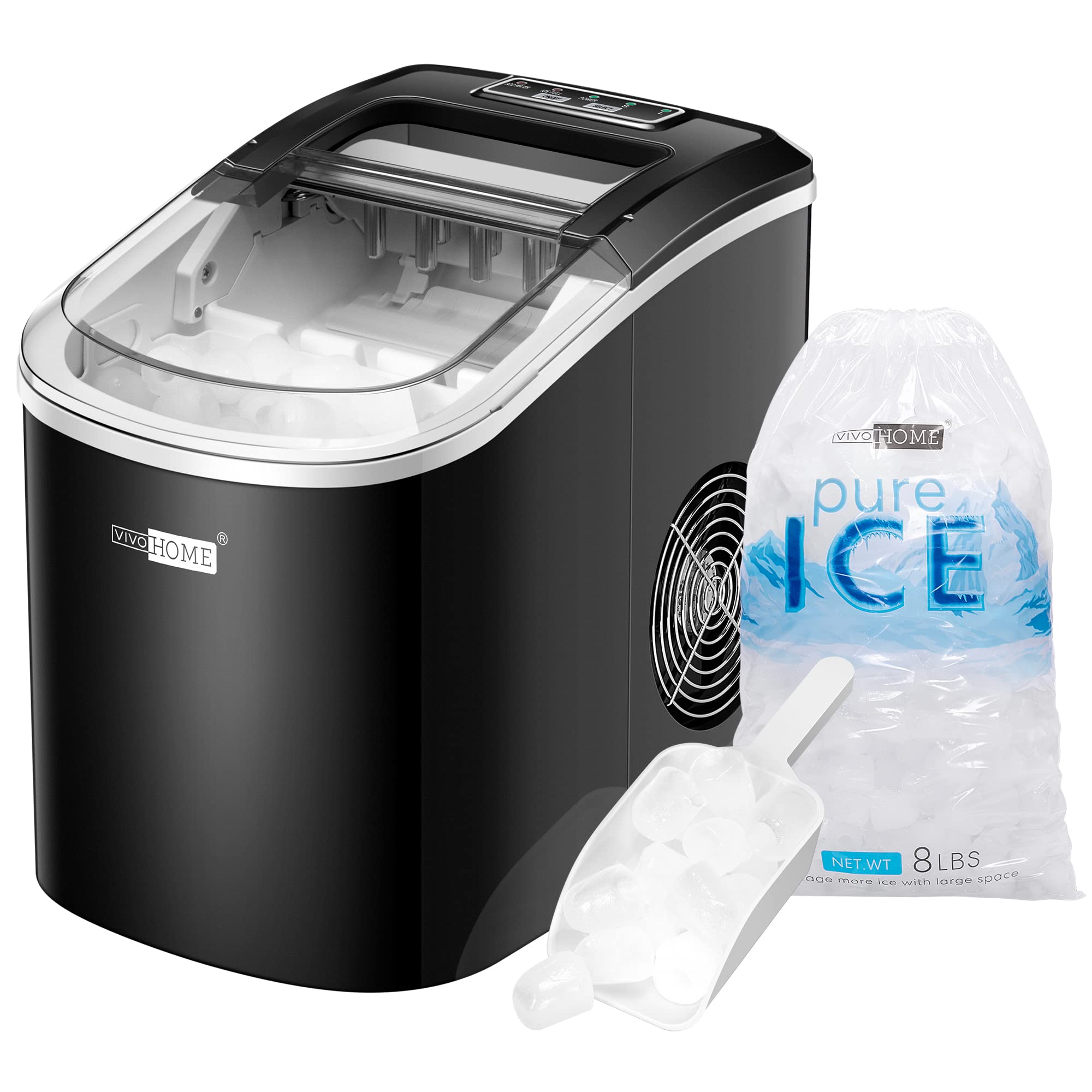 VIVOHOME Electric Portable Compact Countertop Automatic Ice Cube Maker Machine with Hand Scoop 10 Ice Bags and Self Cleaning Function 27lbs/Day Black | Fridge.com