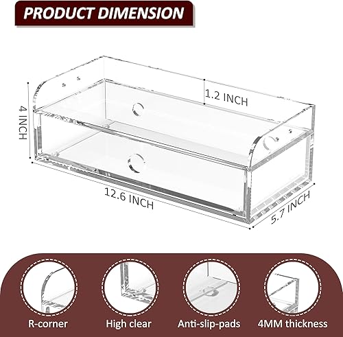 Miniatura 2 de Organizador de escritorio acrílico de 12 x 5.7 x 4 pulgadas, cajón de escritorio transparente, organización de almacenamiento de mesa para oficina,