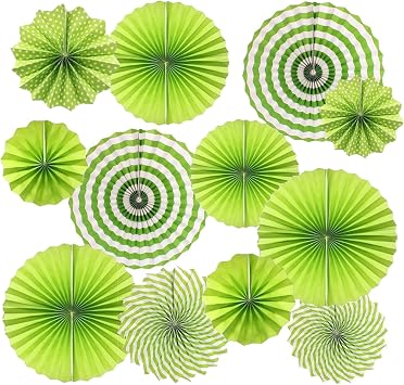 LRCXL 12PCS Party Hanging Paper Fans Set, Fiesta Round Pattern Paper Garlands Decoration Party Supplies for New Year Baby Shower Birthday Wedding Graduation Events AccessoriesGreen