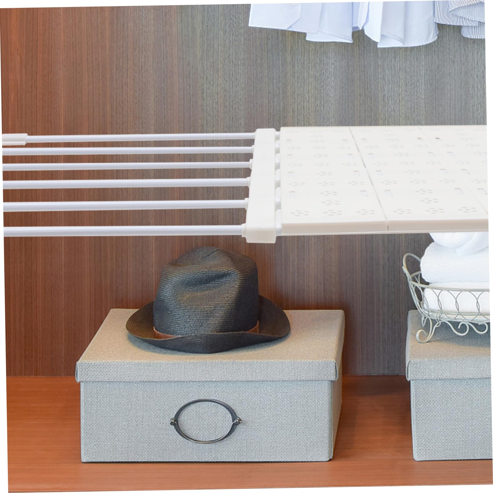 STOBAZA Closet Shelf Organizer Telescopic Rack for Kitchen Bathroom Wardrobe Space Saving Storage Easy Install Fits Cabinets Long