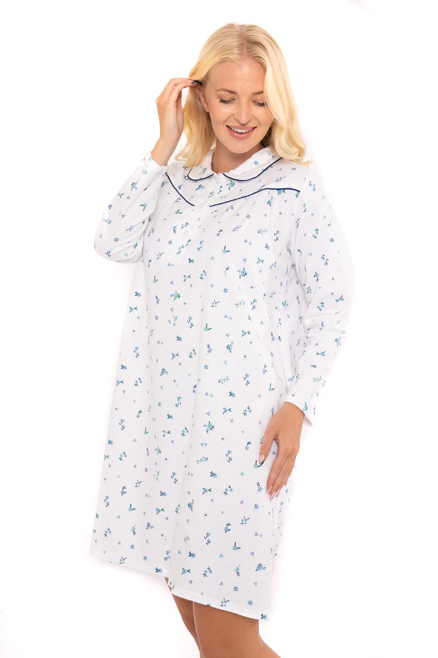 Suzy & Me Ladies 100% Brushed Cotton Winceyette Nightdress (BLUE SH, 20-22 SHORT)