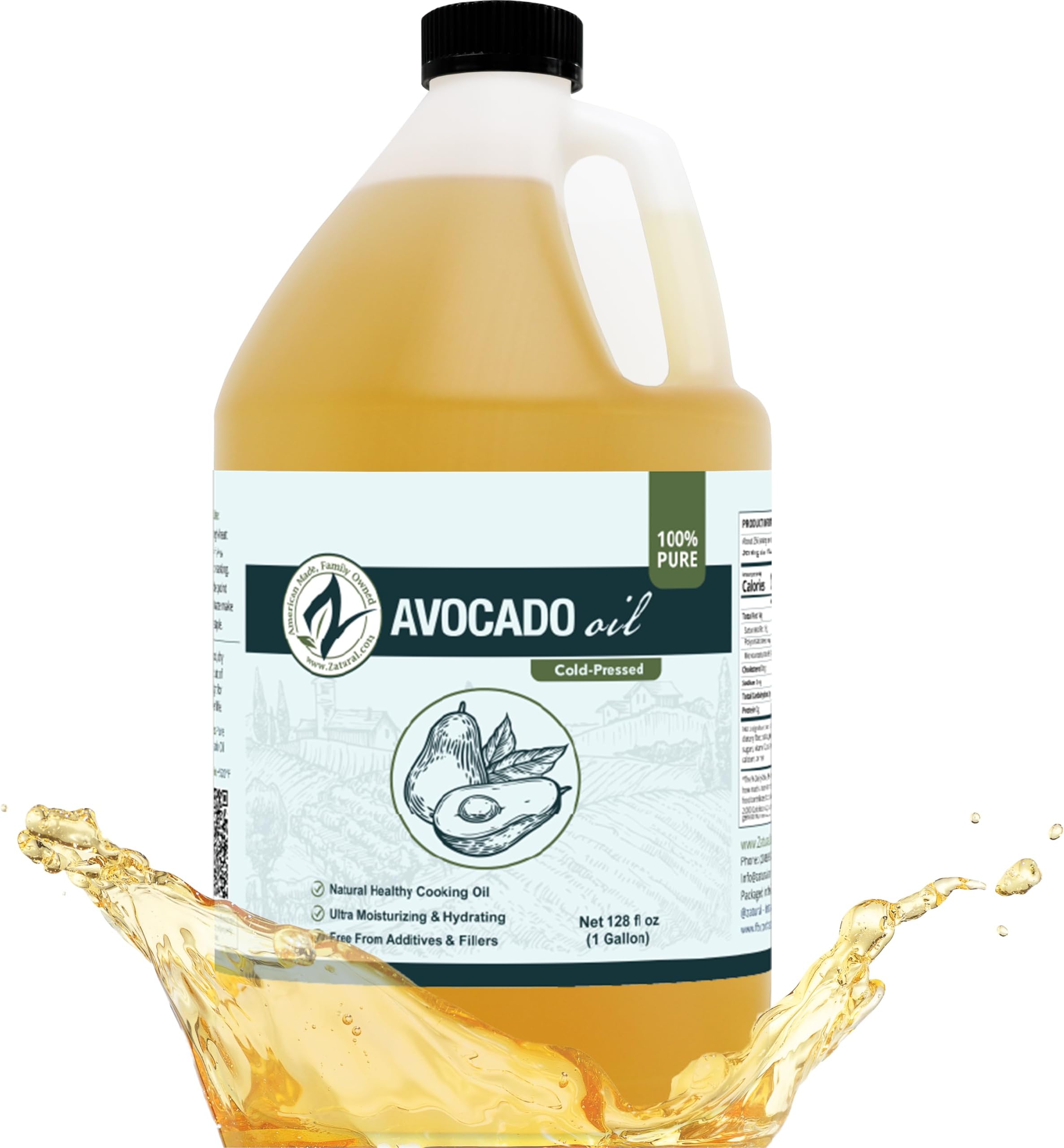 Zatural 100% Avocado Oil Pure Natural without Additives, Clean, Cold Pressed,...