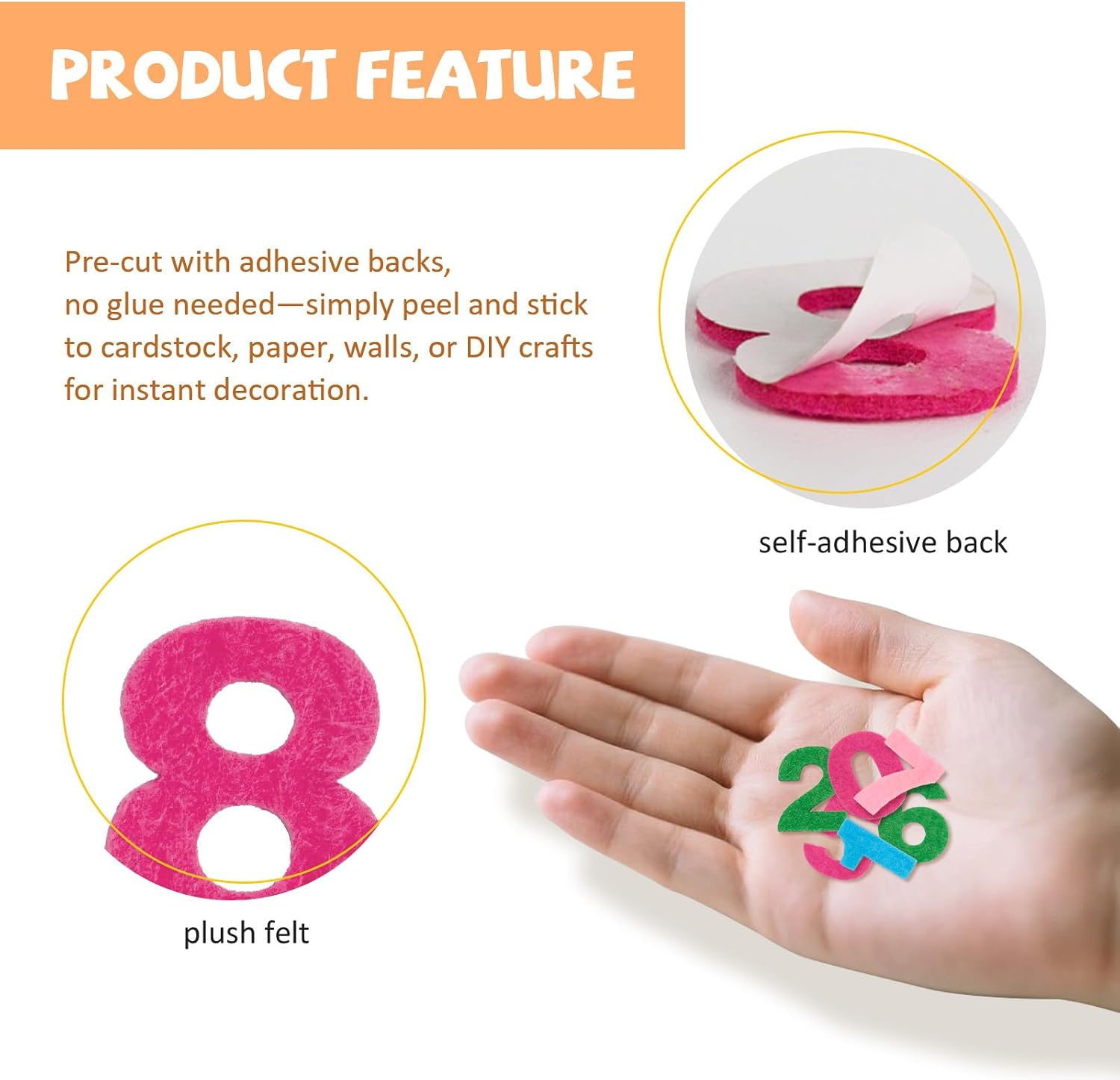 100Pcs Self-Adhesive Felt Numbers 0-9 Stiff 1 Inch - Multicolor Alphanumeric Embellishments for Scrapbooking Decor