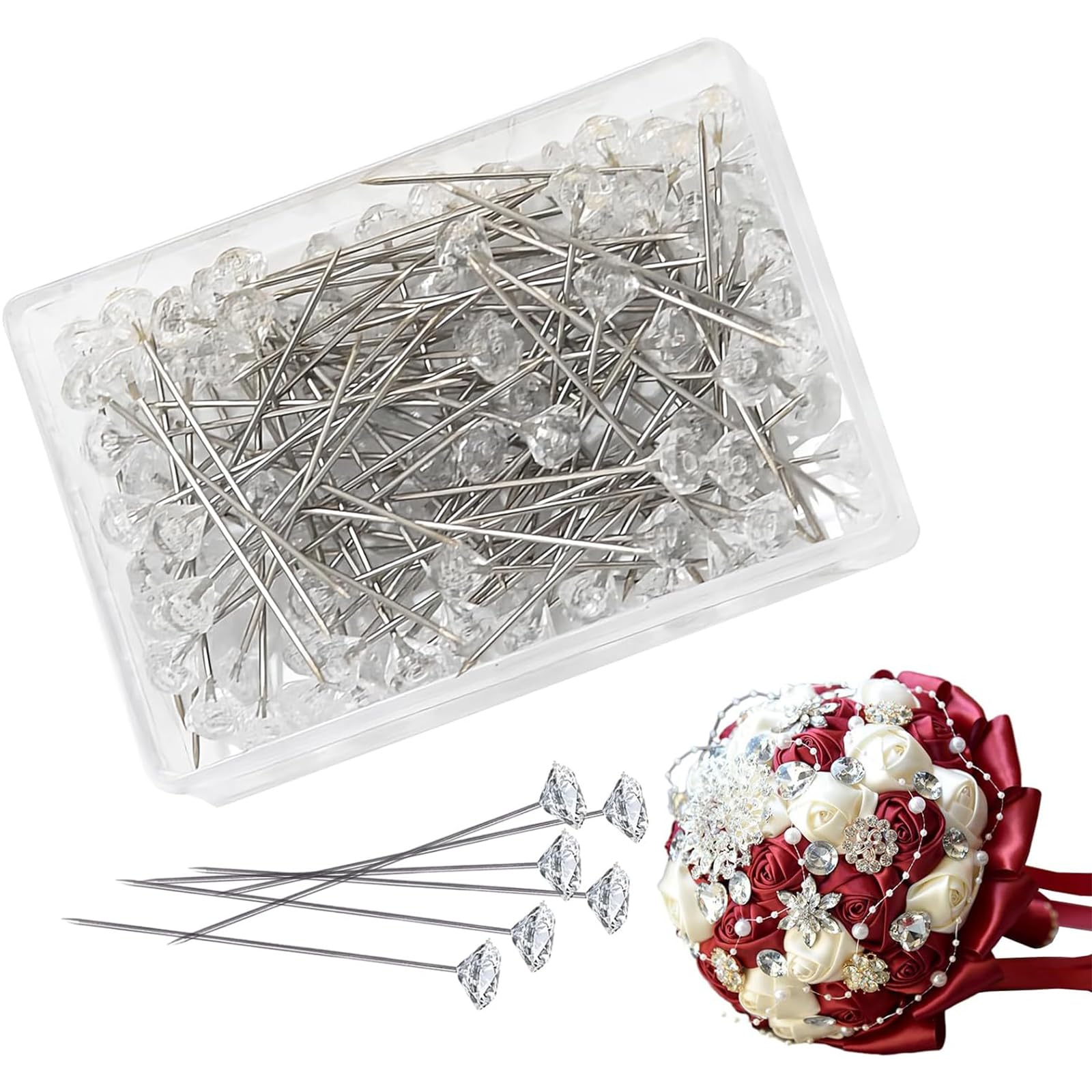 100 PCS Floral Pins, Straight Floral Pins for DIY Crafts Crystal Bouquet Holder Wedding, Crafts and Jewelry Decoration Quilting