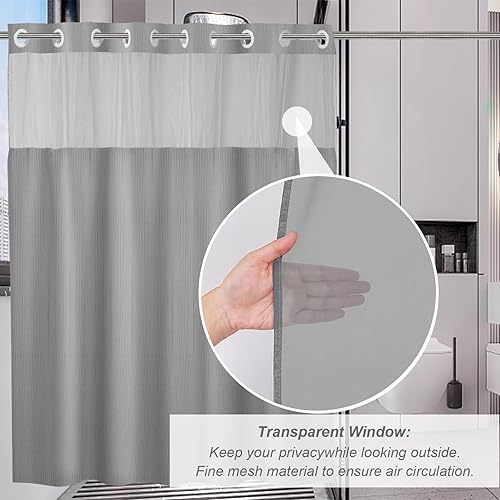 Vista 185 de Cortina de ducha de tortugas marinas, temática náutica de playa, verde y verde azulado, sin ganchos, punto gofre y forro desmontable, decoración