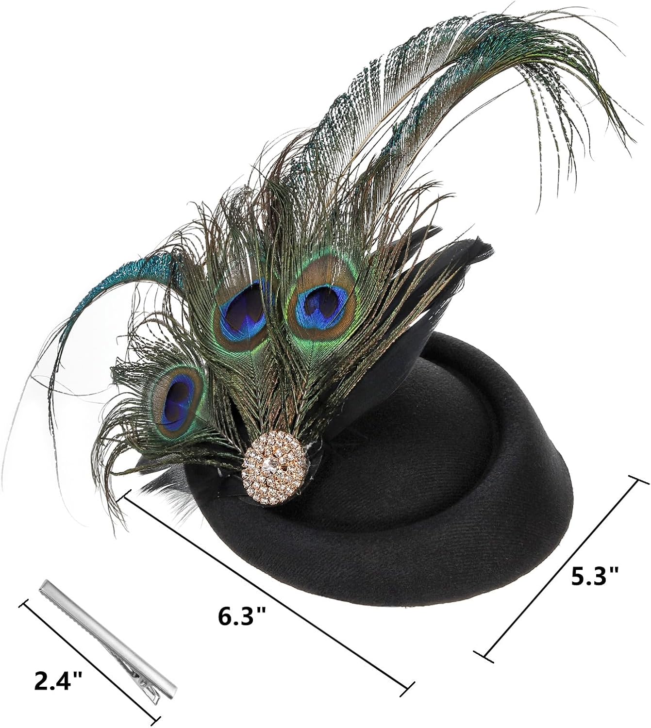 DEAYOU Pillbox Fascinator Hat, Headband Hair Clip Hat for Women, Small Fibre Feather Bowler, Wedding Party Hat Tea Headpiece for Cocktail Party, Peacock Feather Black - Image 2