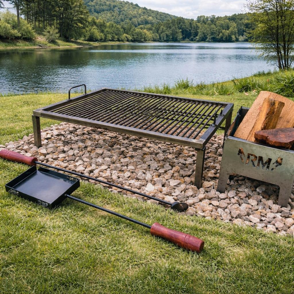 Griglia argentina di lusso, in ferro, per barbecue Parrilla Asado, Sor Pampa, cod 14 + braciere staccabile + attrezzi per il fuoco, dimensioni 81,3 x 50,8 cm