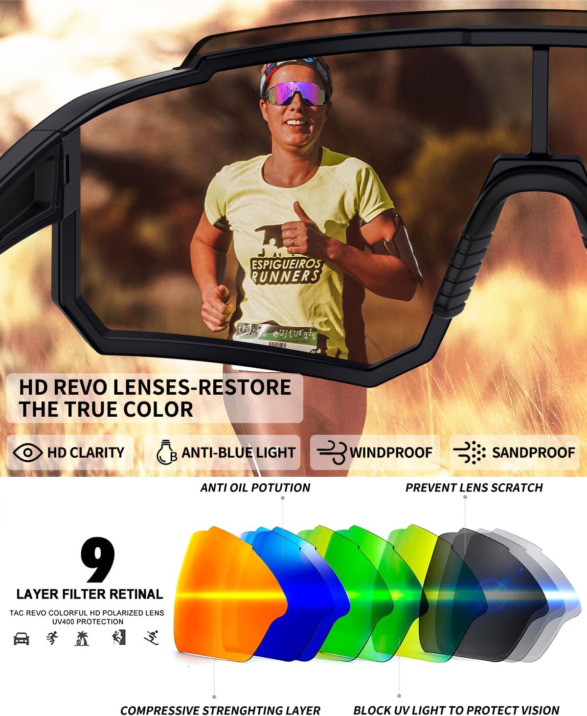 Polarized Sports Sunglasses for Men Women Youth Baseball Running Cycling Driving Fishing Tennis Golf Motor TAC UV400 TR90
