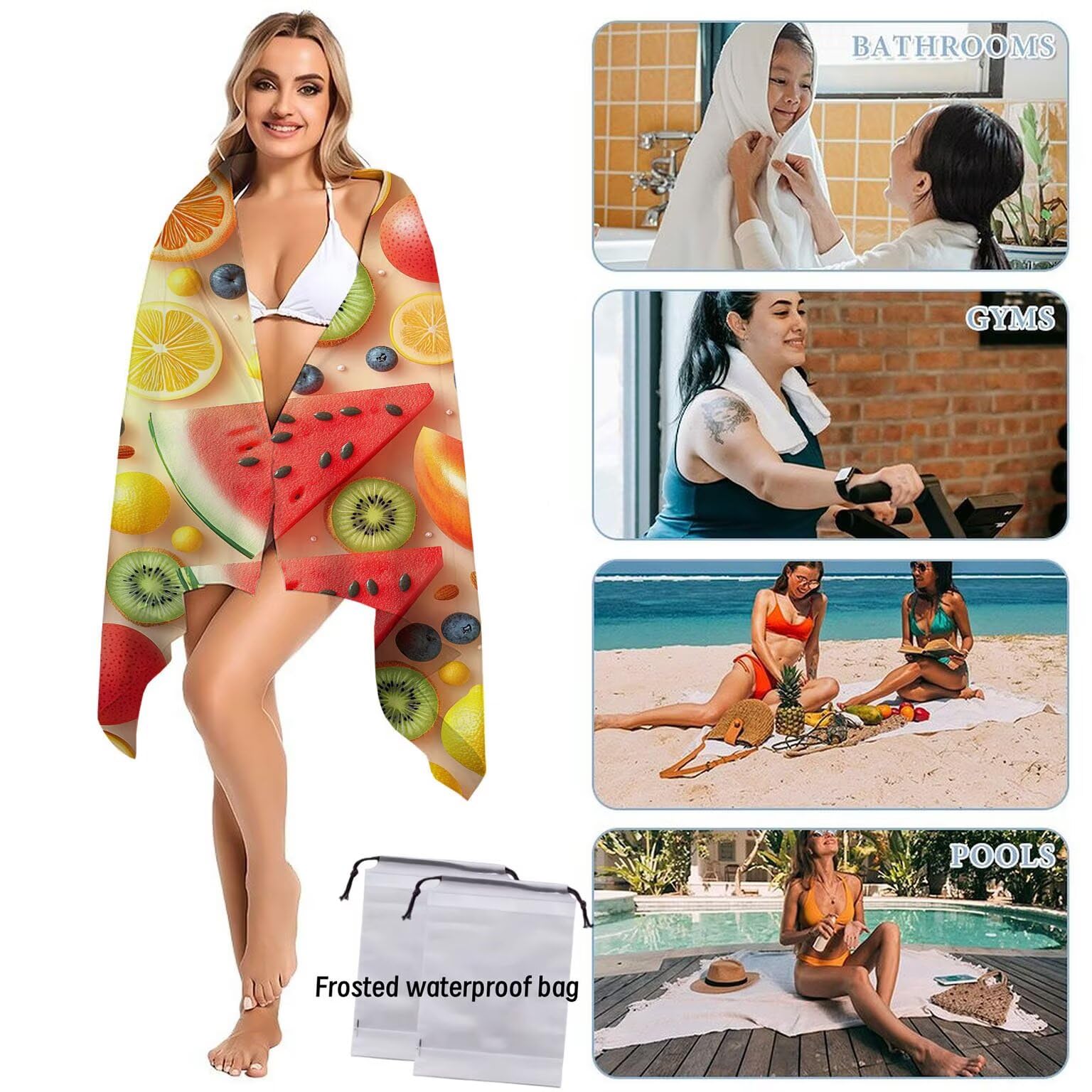 Telo Mare Microfibra Asciugamani Teli da Spiaggia Asciugamano Palestra 2 Set Antisabbia 75 x 150 cm xxl Uomo Donna Accessori Mare Telo Mare Grande per Piscina Bagno Regali Travel Regali (frutta) U-729