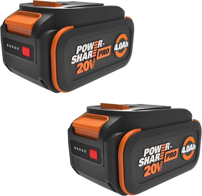 WORX 20V 4.0Ah Lithium-ion Battery 2 pcs, WA3674.J2 | WORX PowerShare, Intelligent Battery, Stays Cool, 360° Cell Protection, Charge-Level Indicator