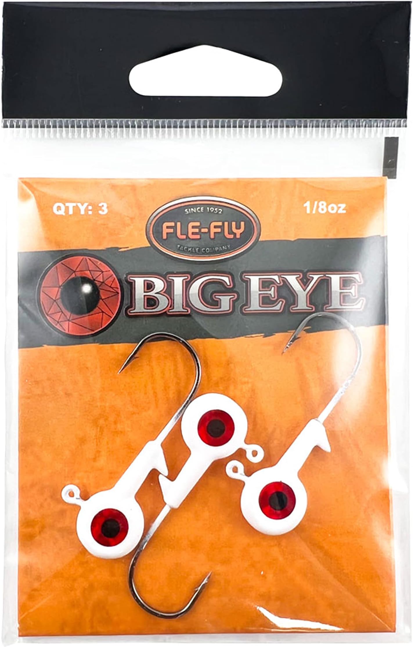 FLE-FLY Big Eye Jig Heads (3 Pack) UV Coated with Holographic Eyes, Lazer Sharp Black Nickle American Made Hooks