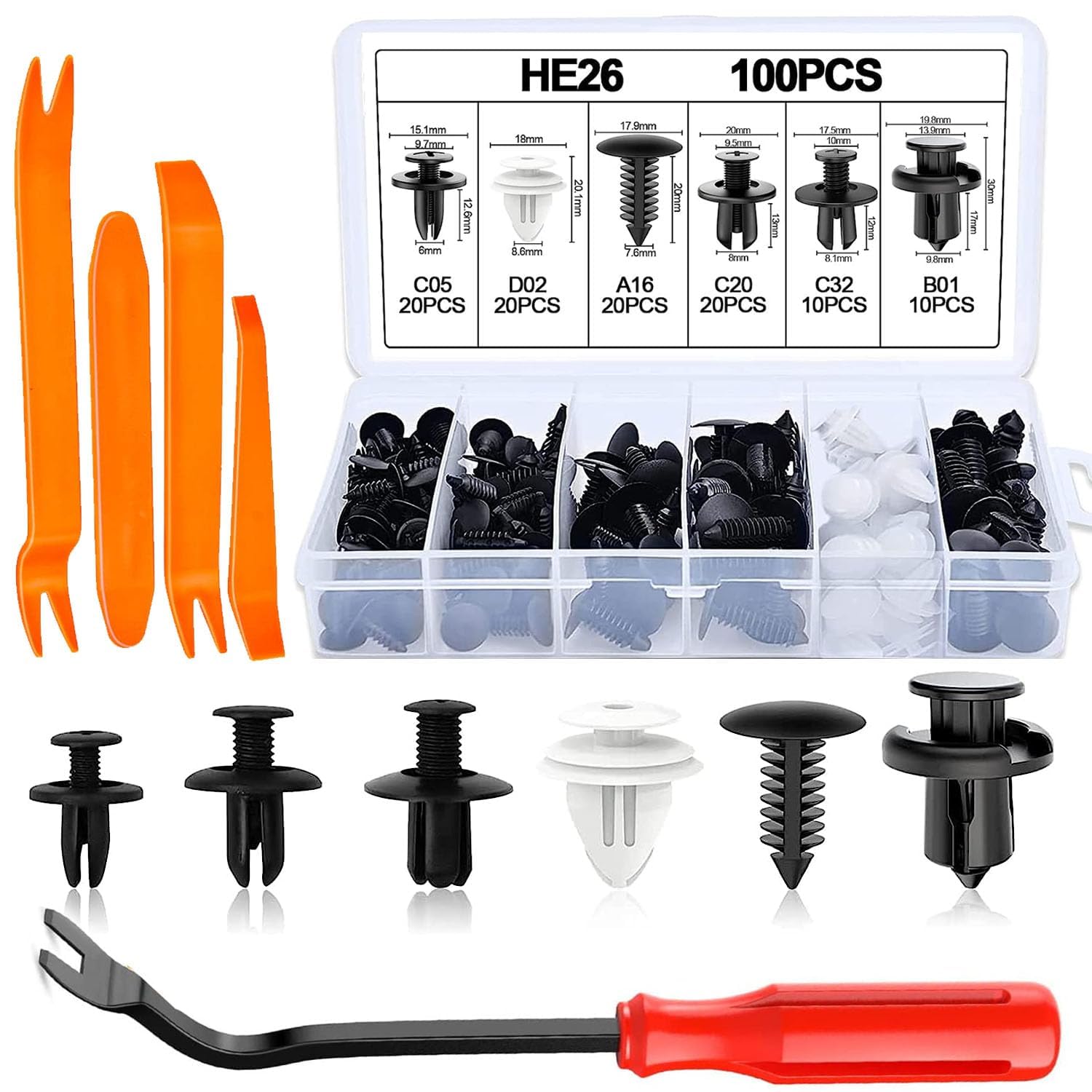 QIZUN 100Pcs Car Trim Clips for MG HS ZS MG5 MG6 TF GT6, Plastic Rivets Bumper Fasteners Door Panel Retainer Clips with Removal Tool Kit Assortment