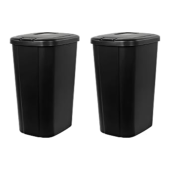 13.3 Gallon Touch Top Kitchen Trash Can, 2-Pack Large Capacity Plastic Garbage Bin with Automatic Closing Lid, Black