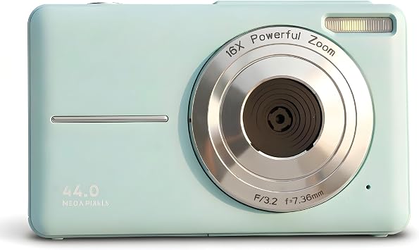 44MP HD Digital Camera, 2.5 Inch Screen, 1080P Video, 16x Zoom, Auto Focus, Beauty Filter, Large Battery, Compact for Travel and Daily Recording, Green