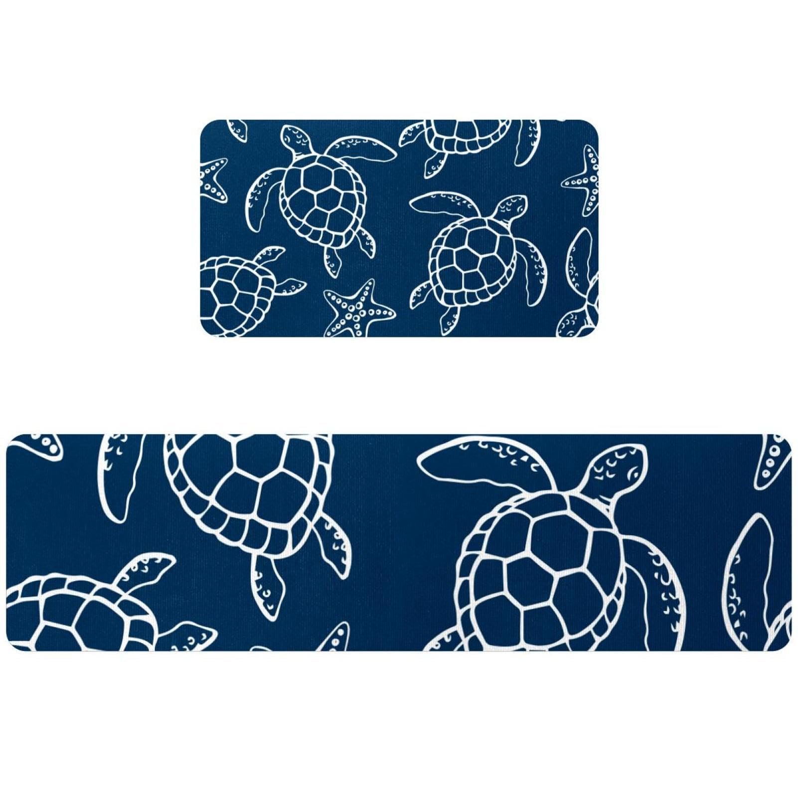 Alfombra de cocina lavable con estampado de estrellas de mar y tortugas azules
