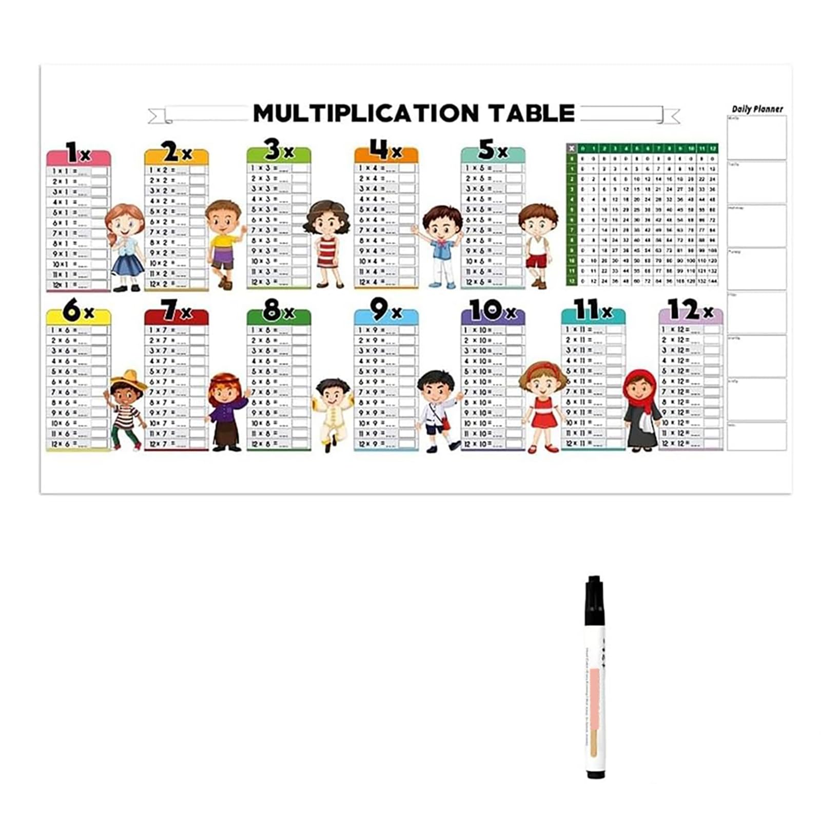 Kouamor Multiplication Tables for Kids, Educational Dry Erase Color Multiplication for Kids, Fractions Resources for Children, Math Learning Tools, Reusable Math Teaching Aid Boards (1pc)